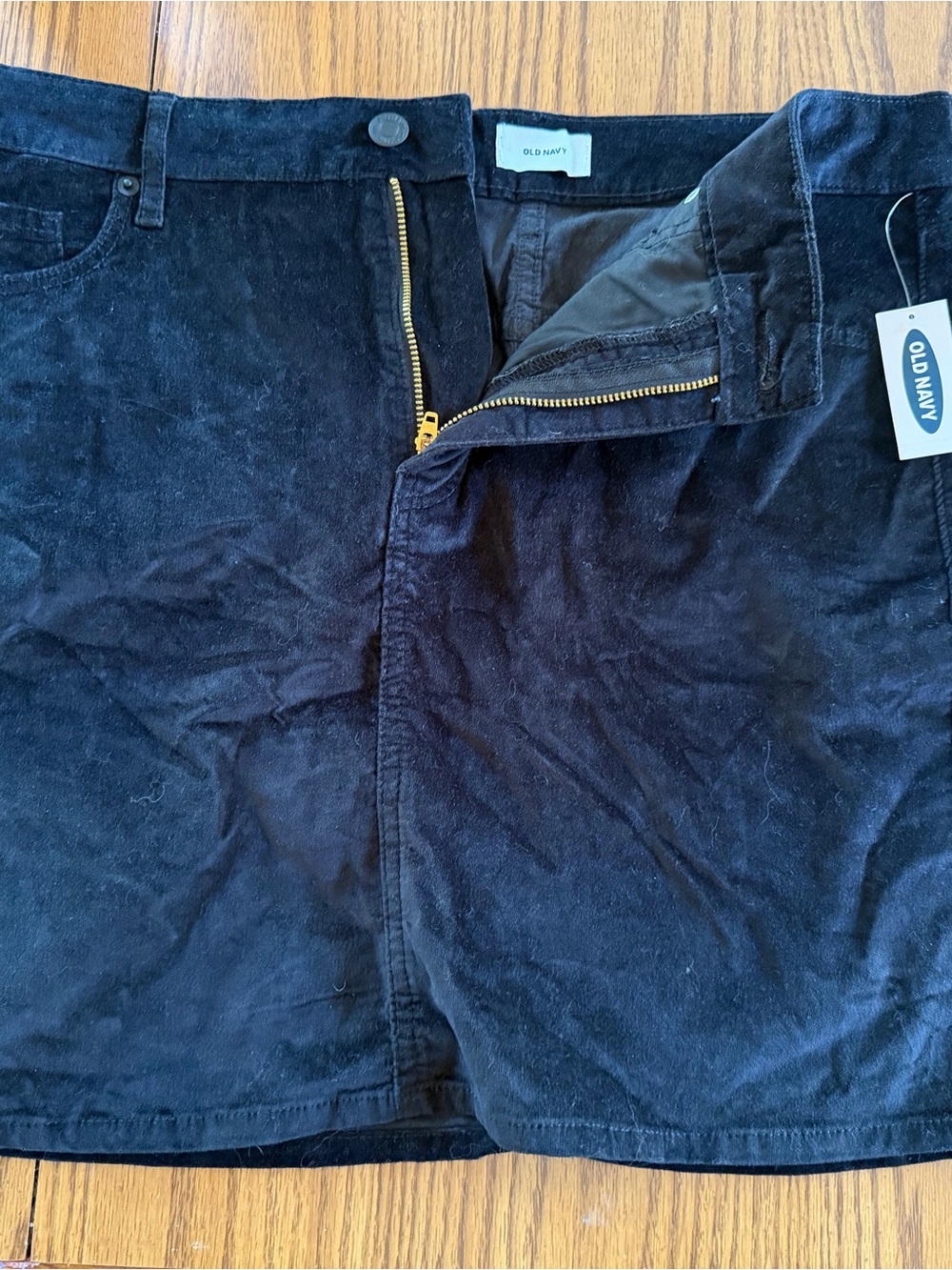 Old Navy Black Corduroy Skirt with Gold Zipper